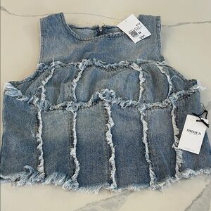NWT Forever 21 Blue Frayed Denim Top